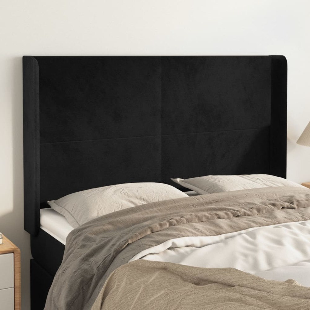 vidaXL Sänggavel med kanter svart 147x16x118/128 cm sammet