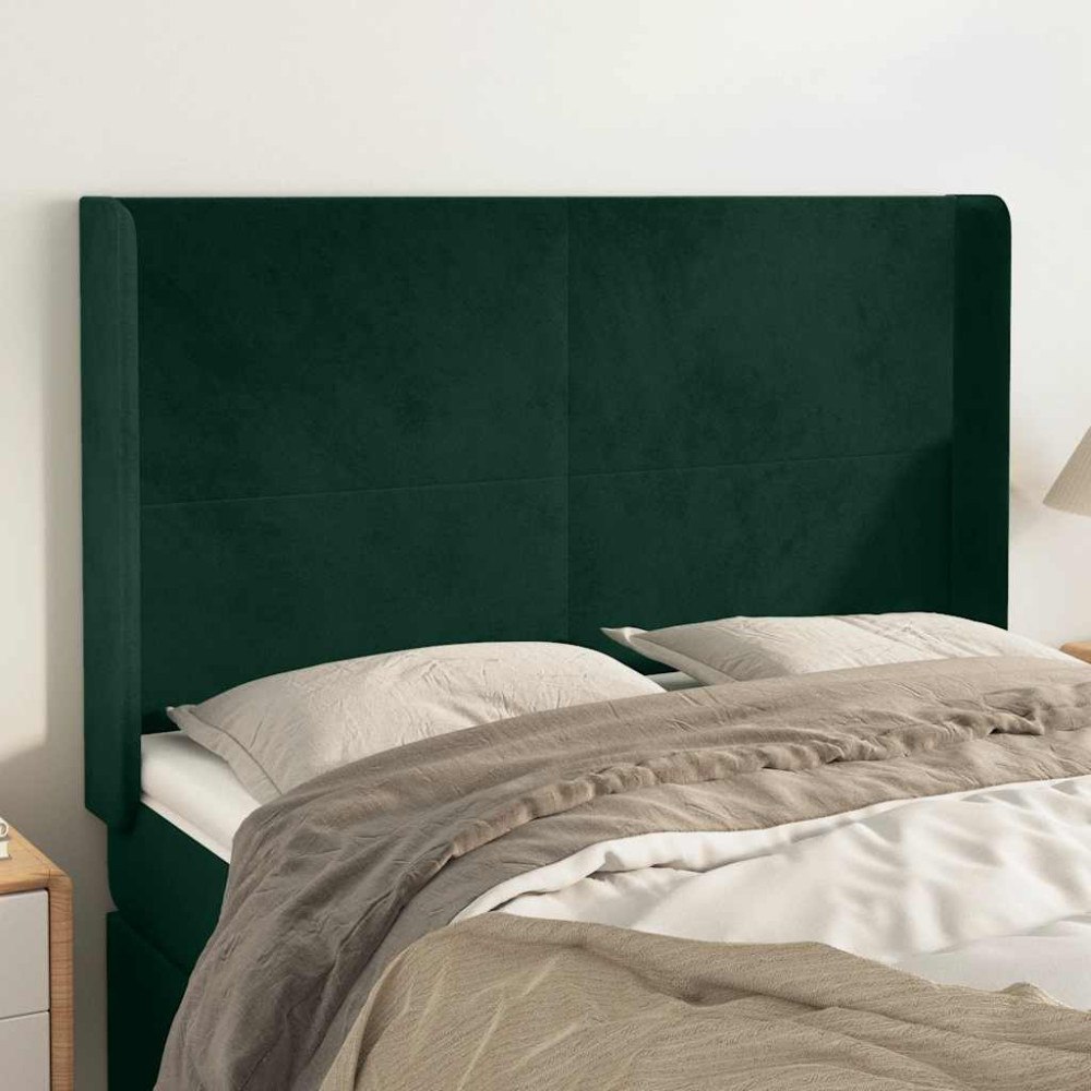 vidaXL Sänggavel med kanter mörkgrön 147x16x118/128 cm sammet
