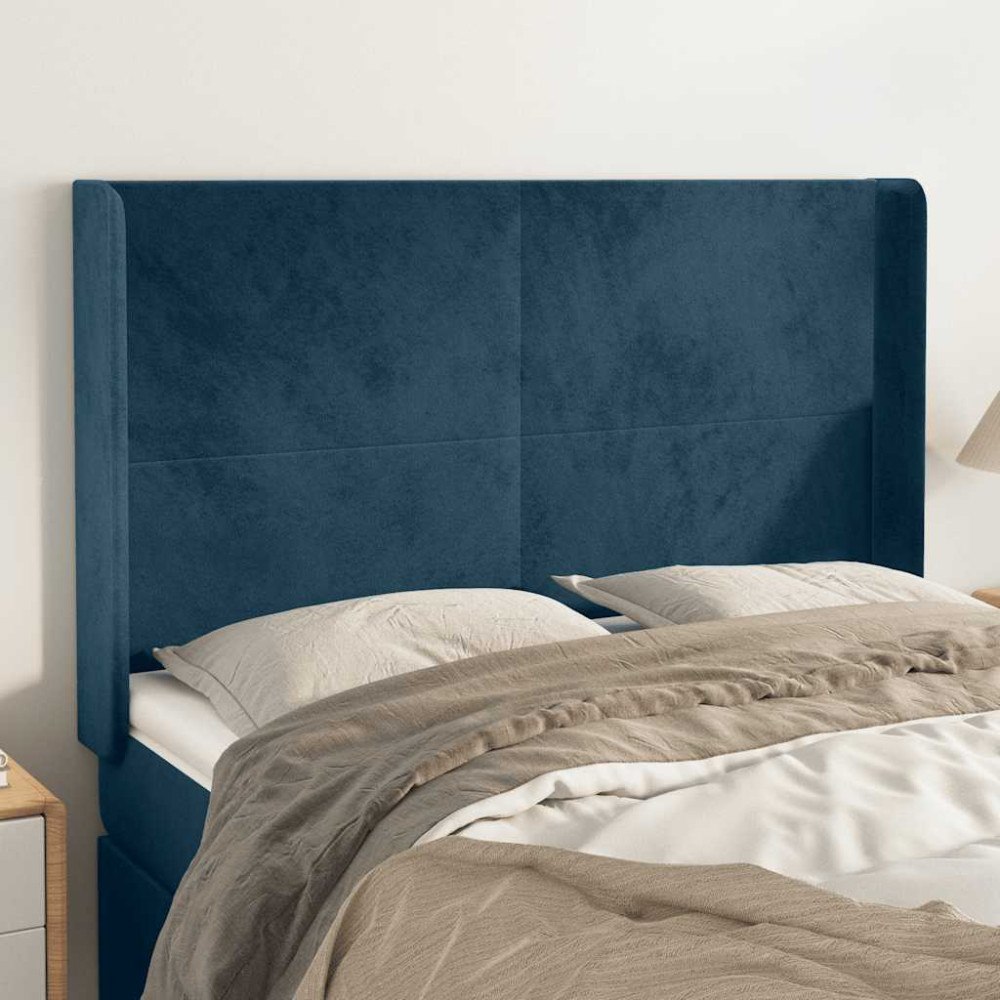 vidaXL Sänggavel med kanter mörkblå 147x16x118/128 cm sammet
