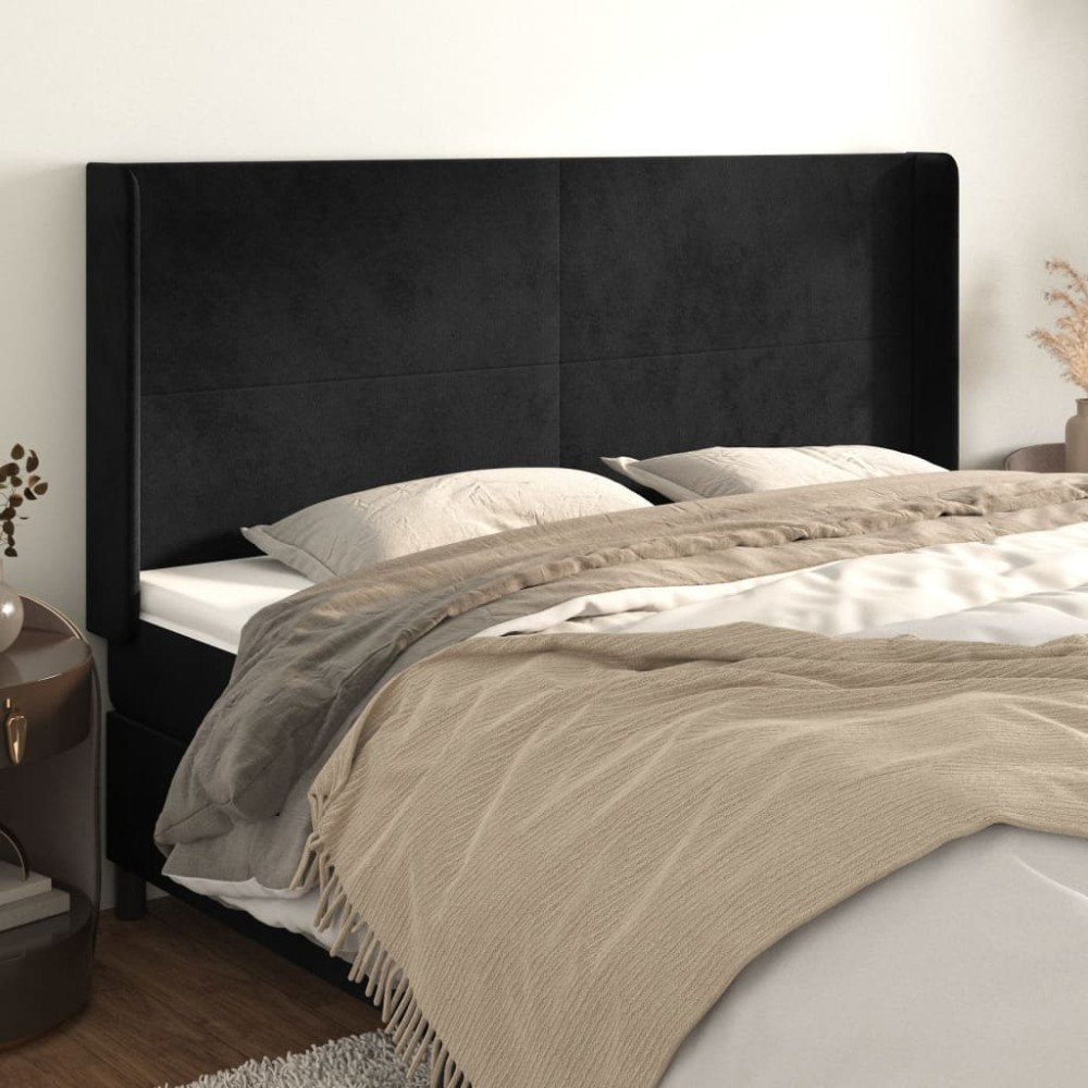 vidaXL Sänggavel med kanter svart 163x16x118/128 cm sammet