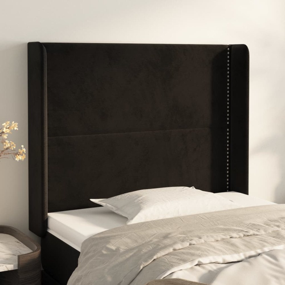 vidaXL Sänggavel med kanter svart 103x16x118/128 cm sammet
