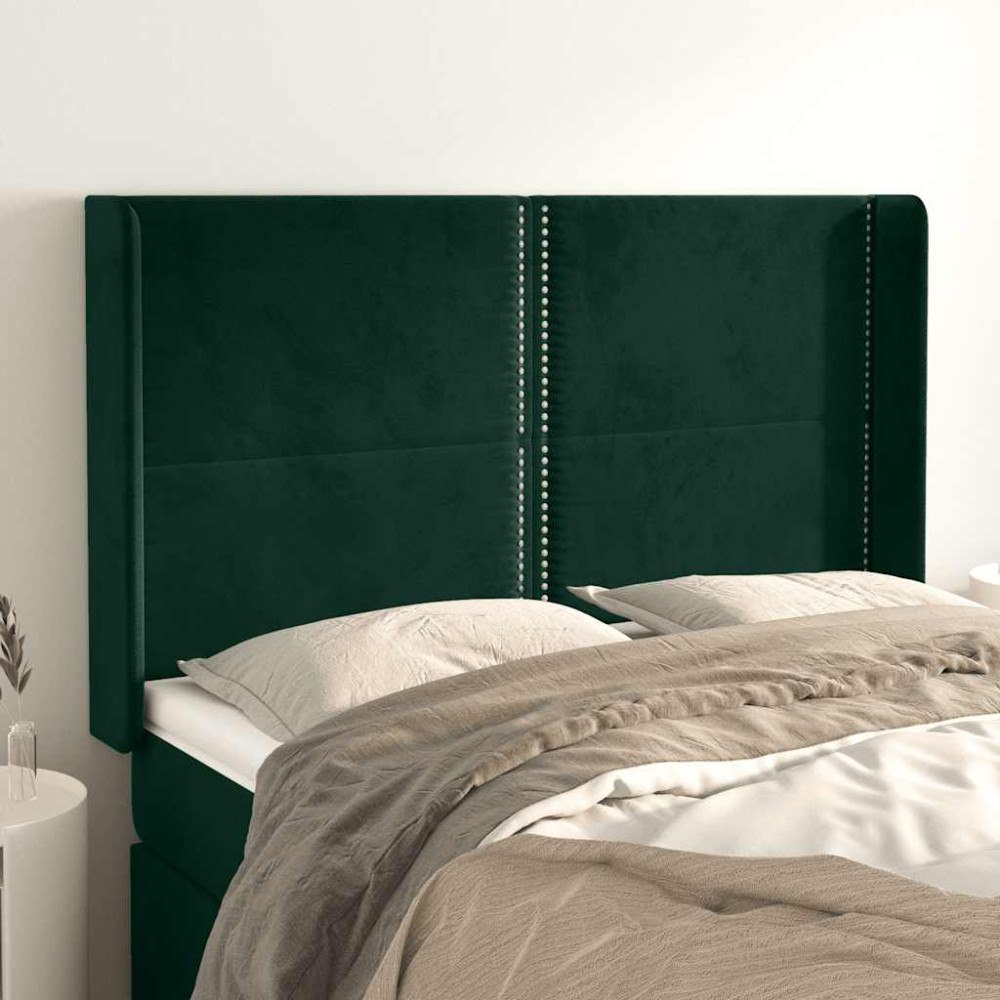 vidaXL Sänggavel med kanter mörkgrön 147x16x118/128 cm sammet