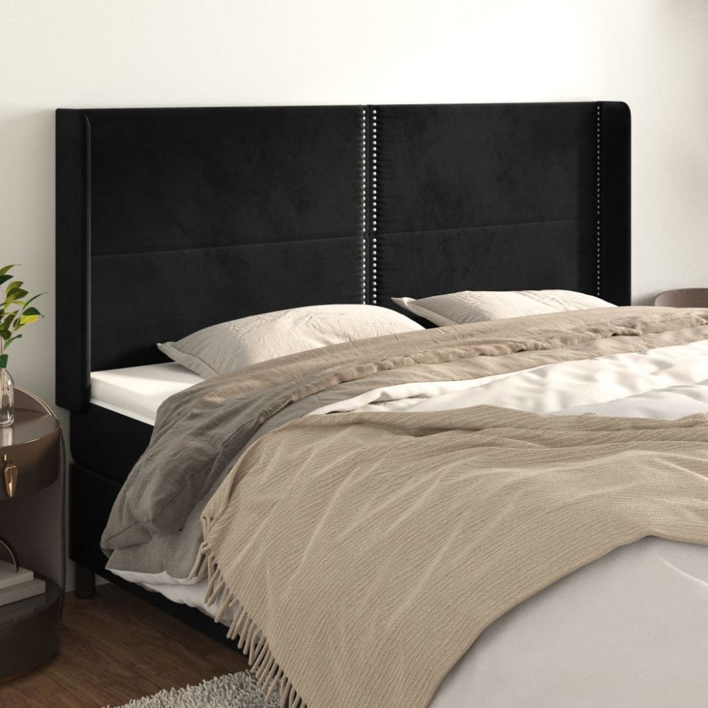 vidaXL Sänggavel med kanter svart 163x16x118/128 cm sammet