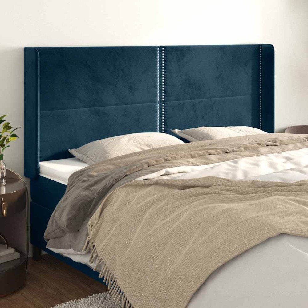 vidaXL Sänggavel med kanter mörkblå 163x16x118/128 cm sammet