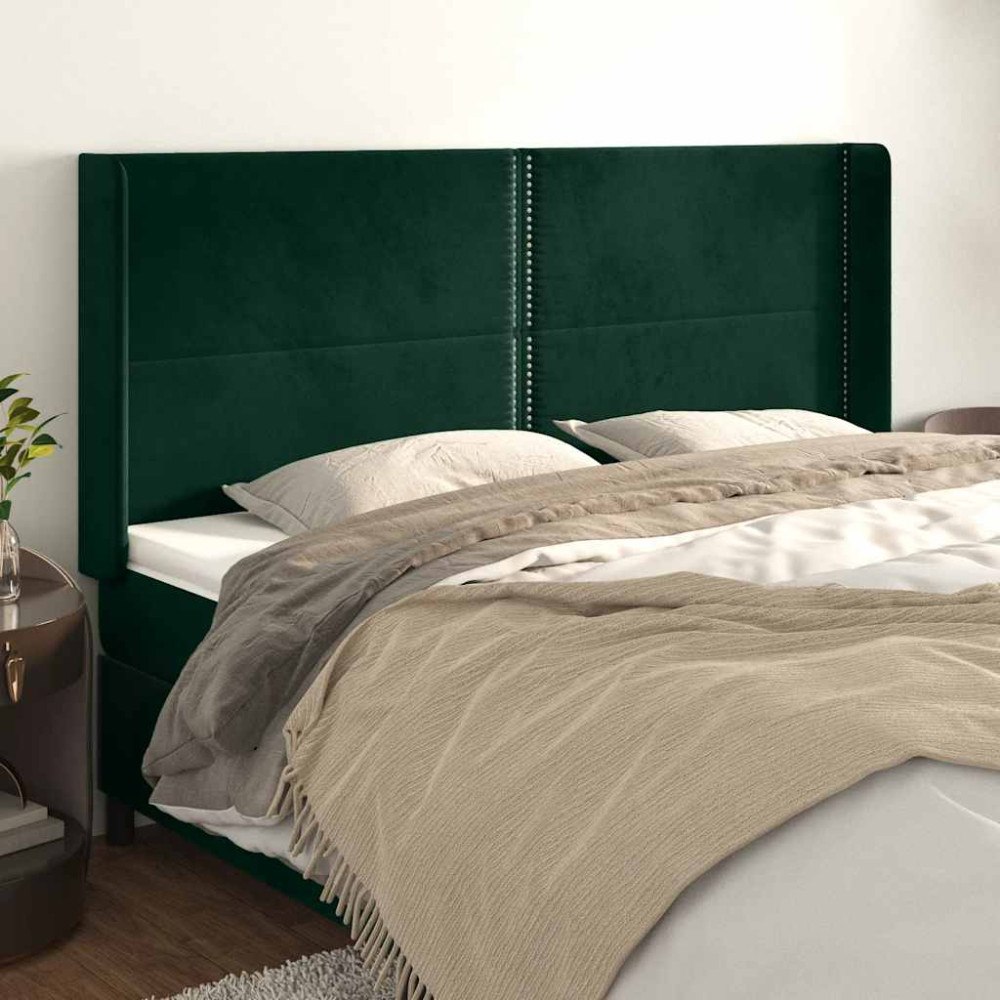 vidaXL Sänggavel med kanter mörkgrön 183x16x118/128 cm sammet