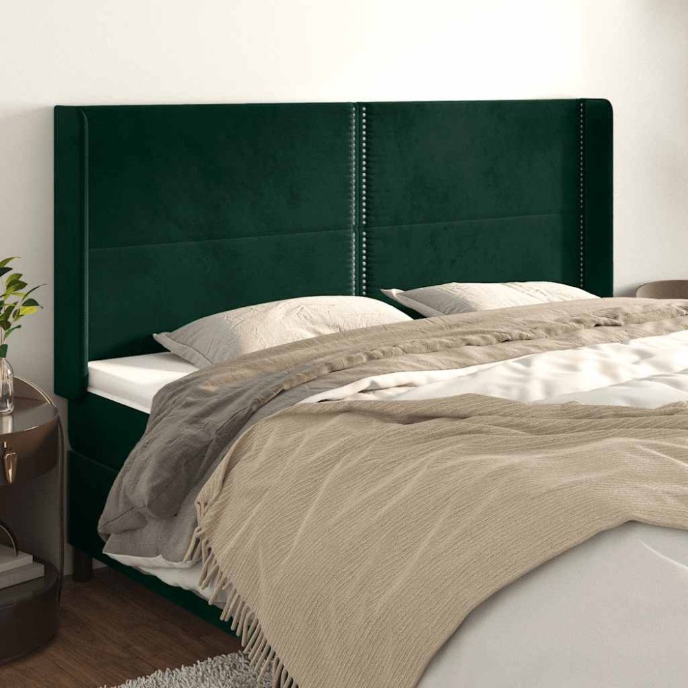 vidaXL Sänggavel med kanter mörkgrön 203x16x118/128 cm sammet
