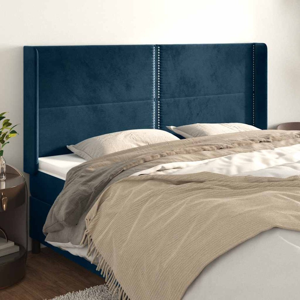 vidaXL Sänggavel med kanter mörkblå 203x16x118/128 cm sammet