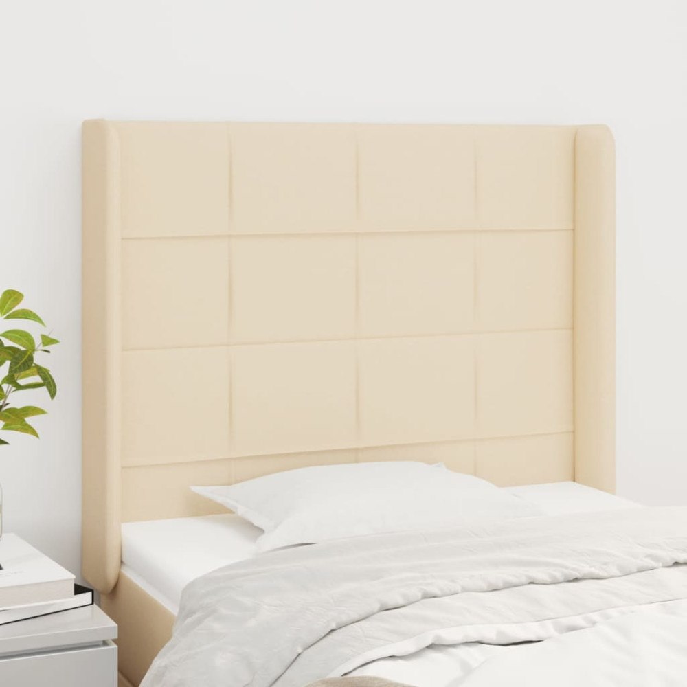 vidaXL Sänggavel med kanter gräddvit 103x16x118/128 cm tyg