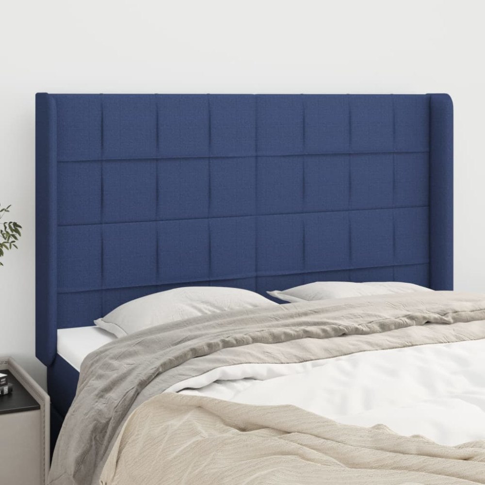 vidaXL Sänggavel med kanter blå 147x16x118/128 cm tyg