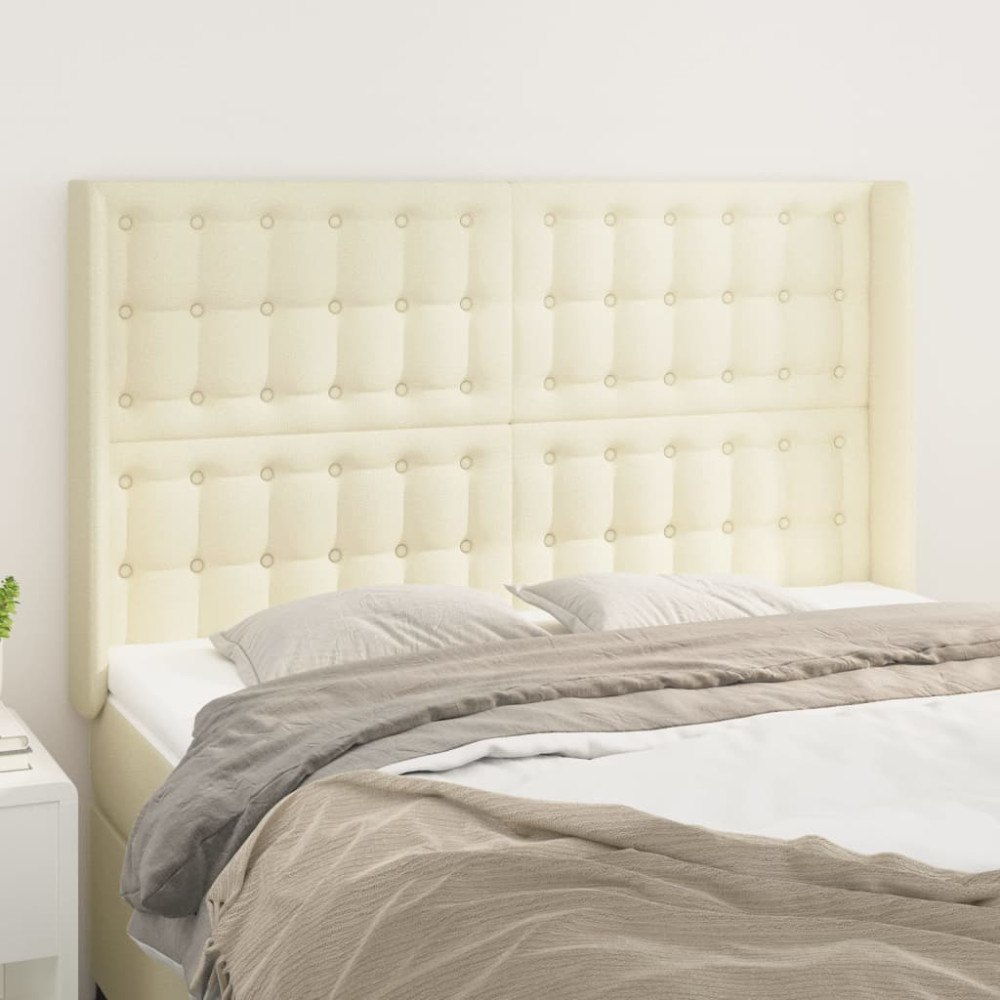 vidaXL Sänggavel med kanter gräddvit 147x16x118/128 cm konstläder