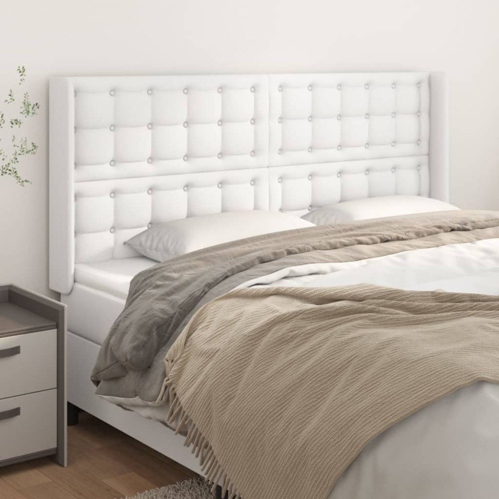 vidaXL Sänggavel med kanter vit 163x16x118/128 cm konstläder