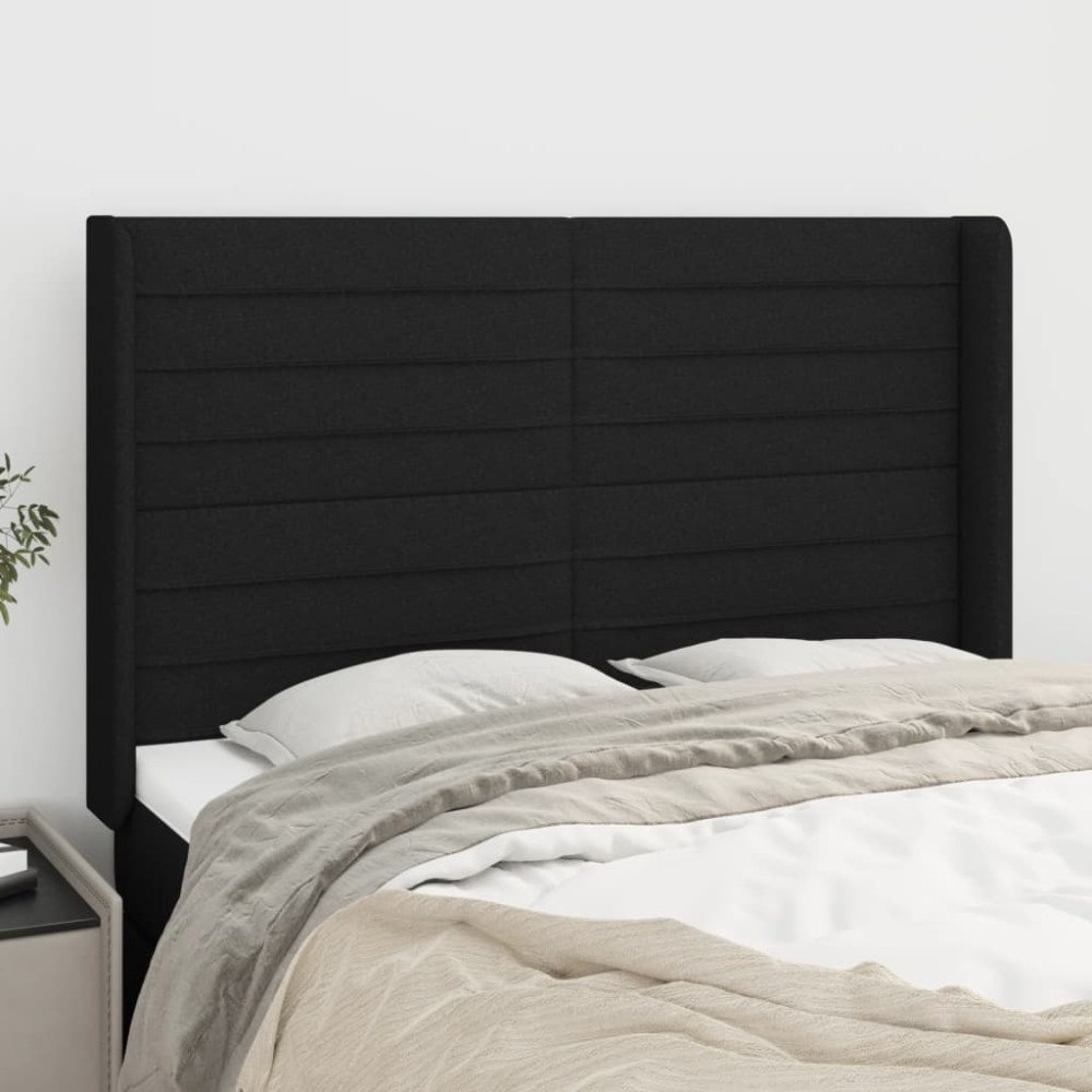 vidaXL Sänggavel med kanter svart 147x16x118/128 cm tyg
