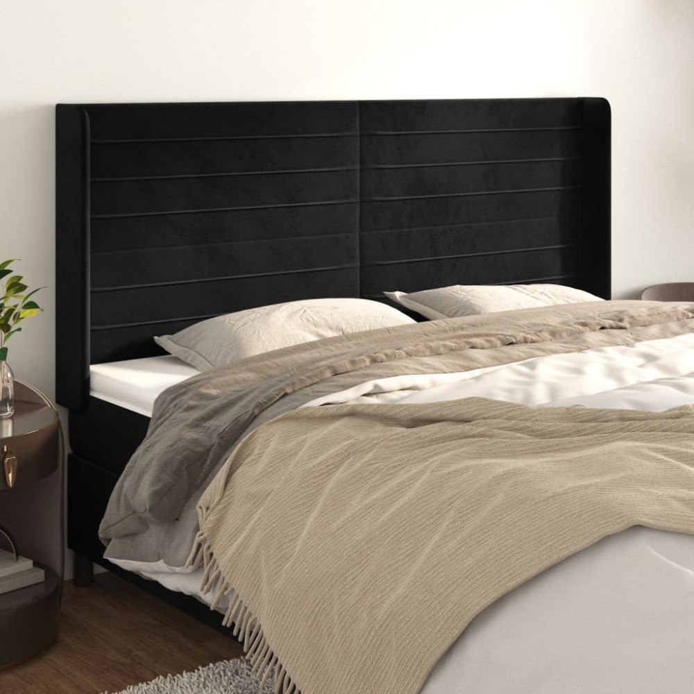 vidaXL Sänggavel med kanter svart 163x16x118/128 cm sammet