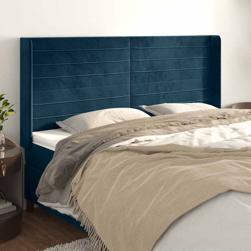 vidaXL Sänggavel med kanter mörkblå 163x16x118/128 cm sammet