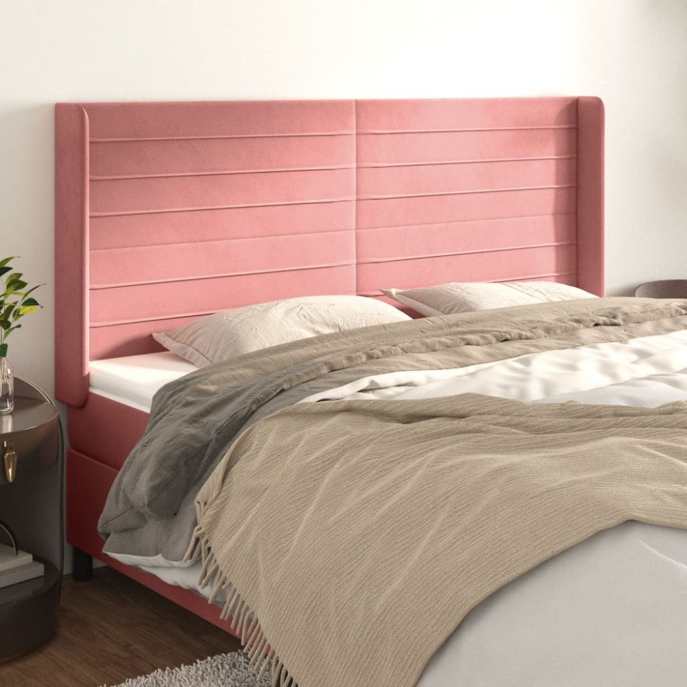 vidaXL Sänggavel med kanter rosa 163x16x118/128 cm sammet