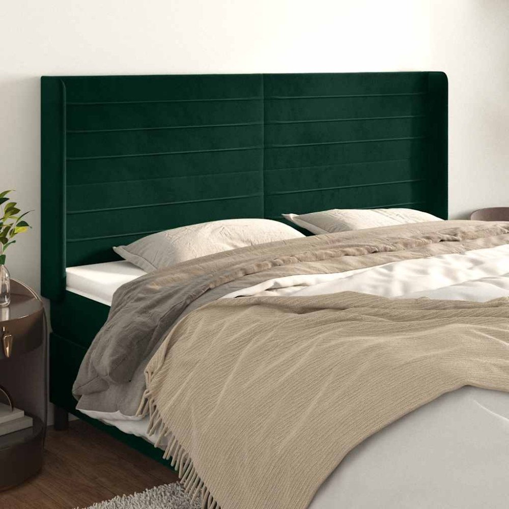 vidaXL Sänggavel med kanter mörkgrön 203x16x118/128 cm sammet