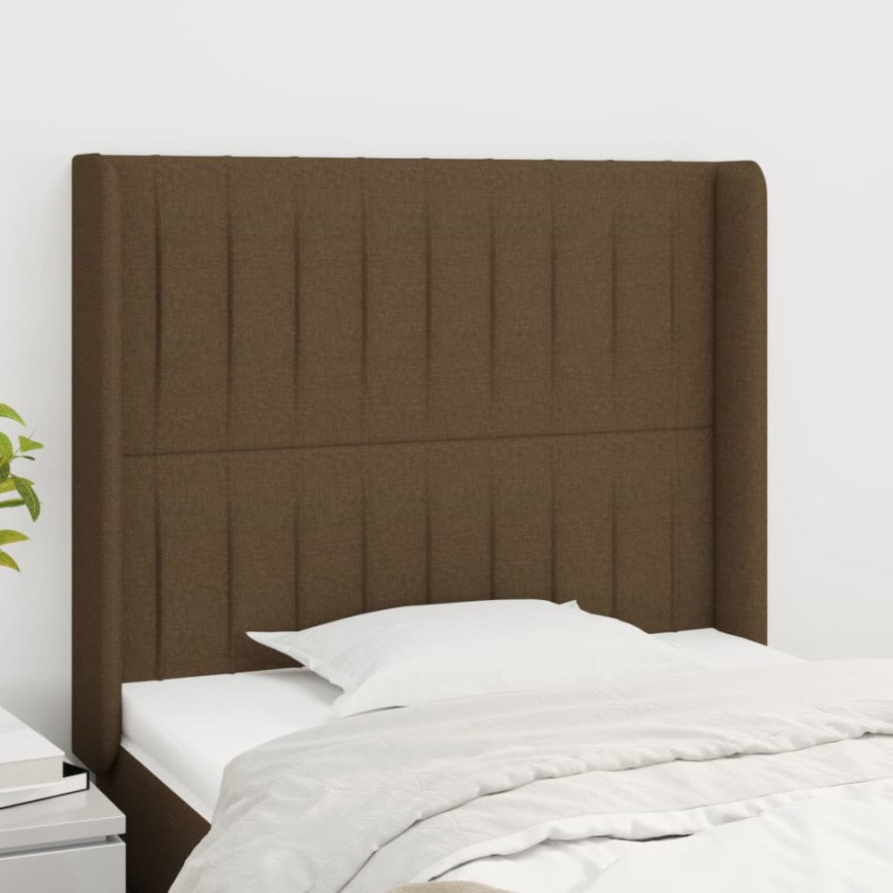 vidaXL Sänggavel med kanter mörkbrun 93x16x118/128 cm tyg