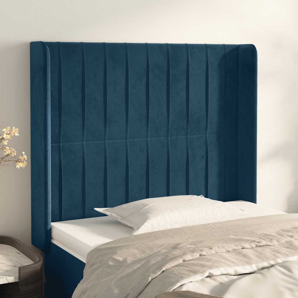 vidaXL Sänggavel med kanter mörkblå 83x16x118/128 cm sammet