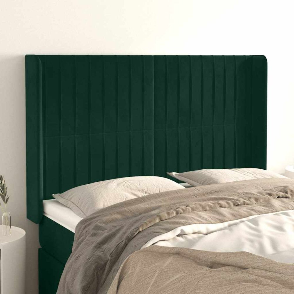 vidaXL Sänggavel med kanter mörkgrön 147x16x118/128 cm sammet