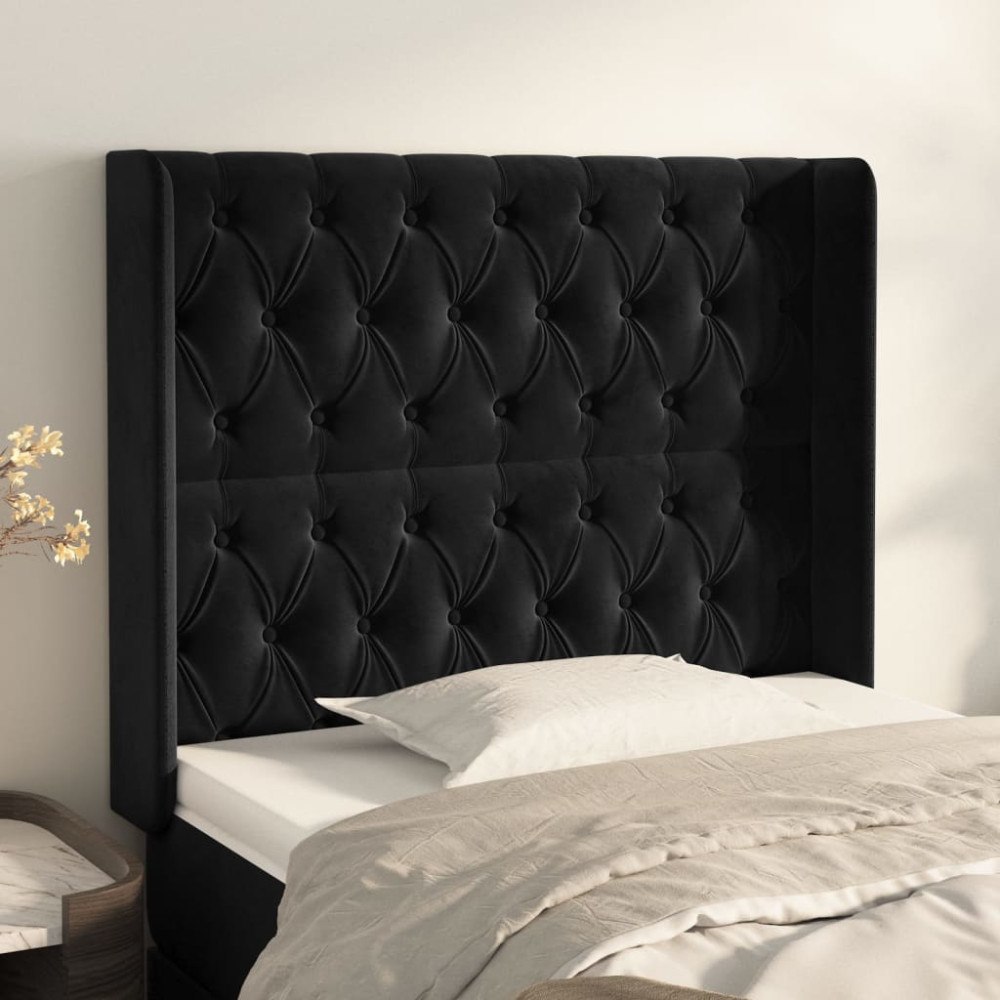 vidaXL Sänggavel med kanter svart 103x16x118/128 cm sammet
