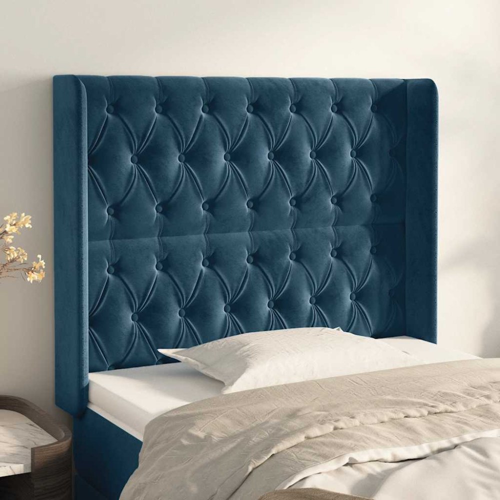 vidaXL Sänggavel med kanter mörkblå 103x16x118/128 cm sammet