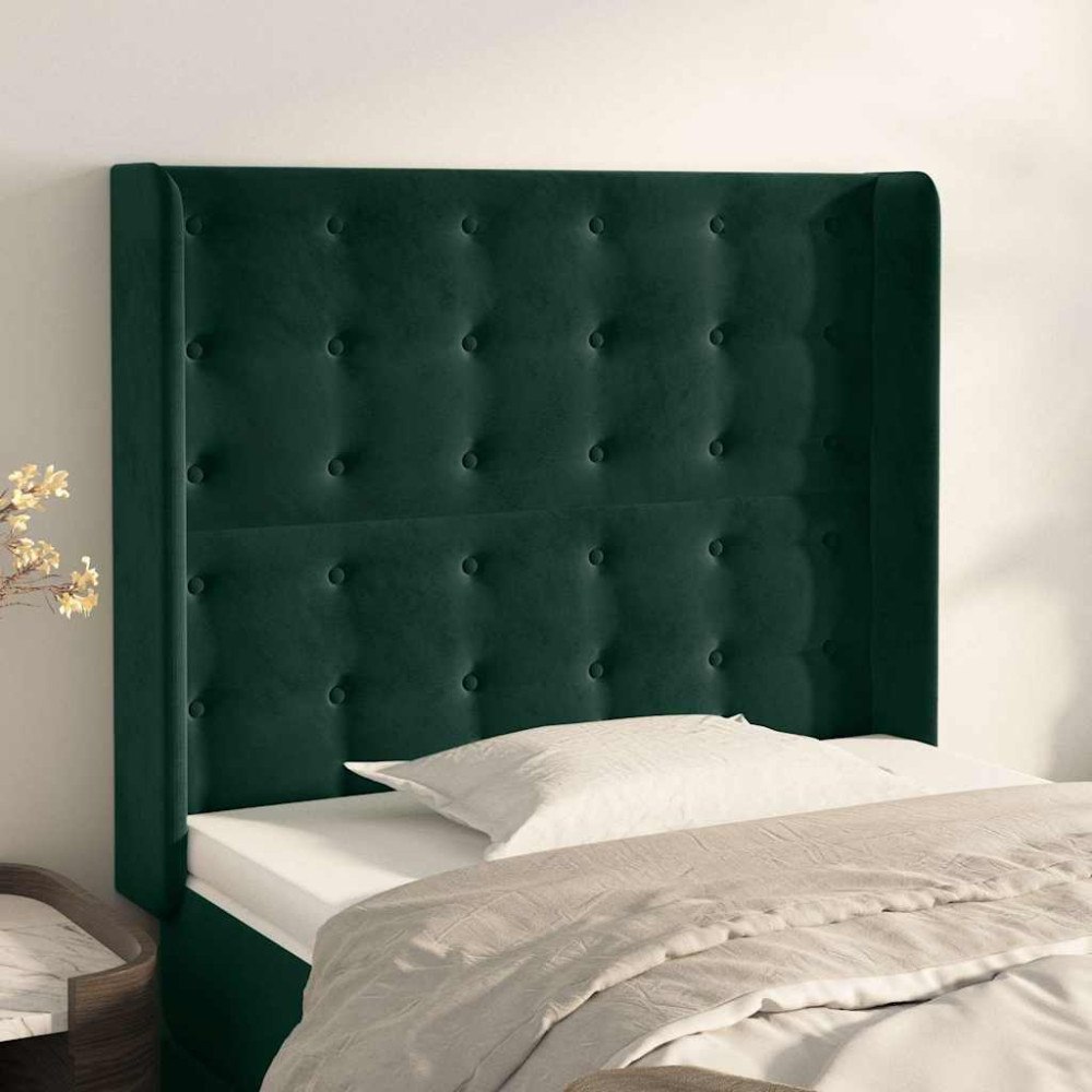 vidaXL Sänggavel med kanter mörkgrön 93x16x118/128 cm sammet