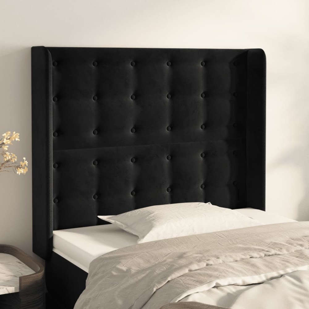 vidaXL Sänggavel med kanter svart 103x16x118/128 cm sammet