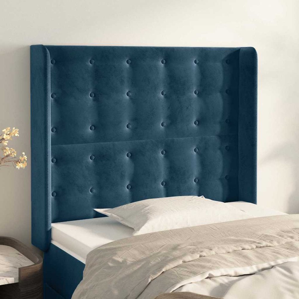 vidaXL Sänggavel med kanter mörkblå 103x16x118/128 cm sammet