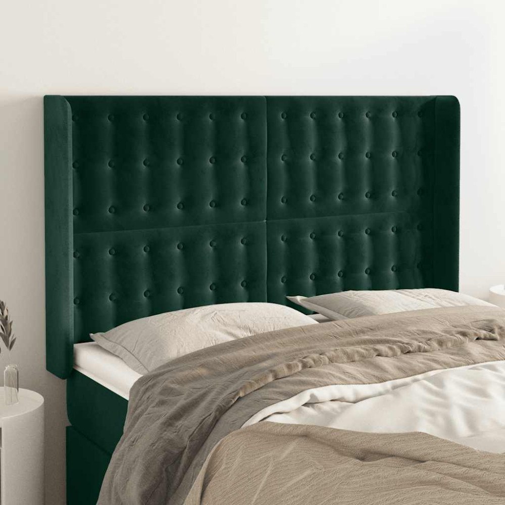 vidaXL Sänggavel med kanter mörkgrön 147x16x118/128 cm sammet