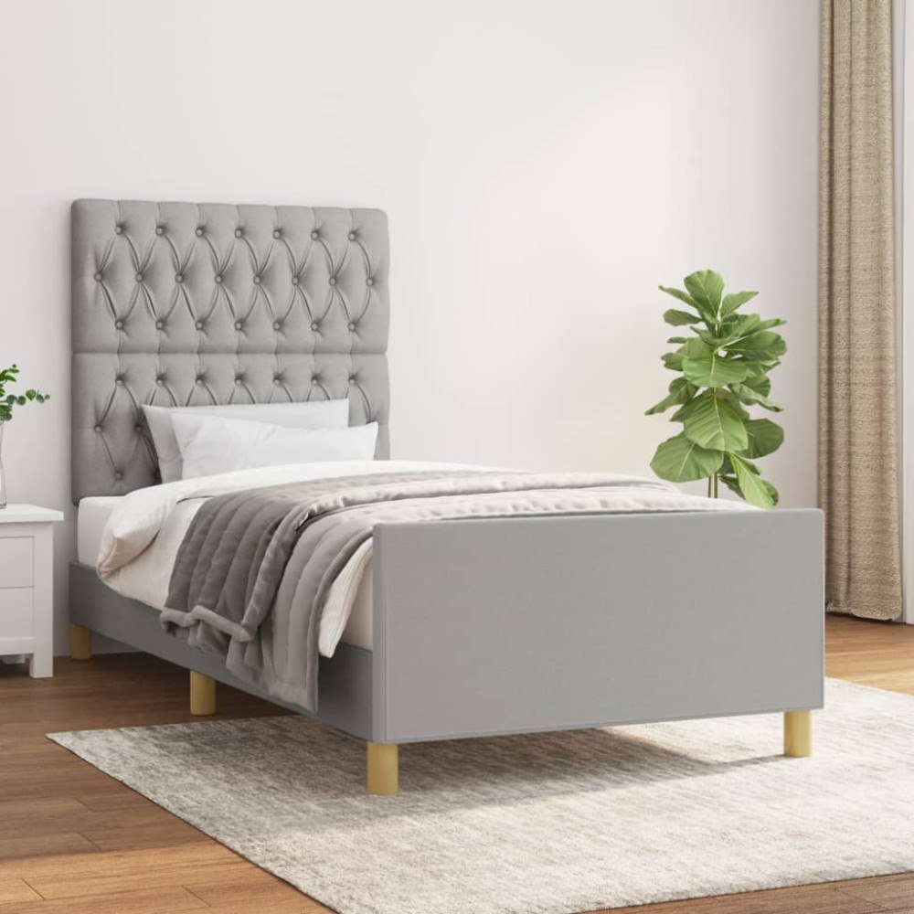 vidaXL Sängram utan madrass ljusgrå 90x190 cm tyg