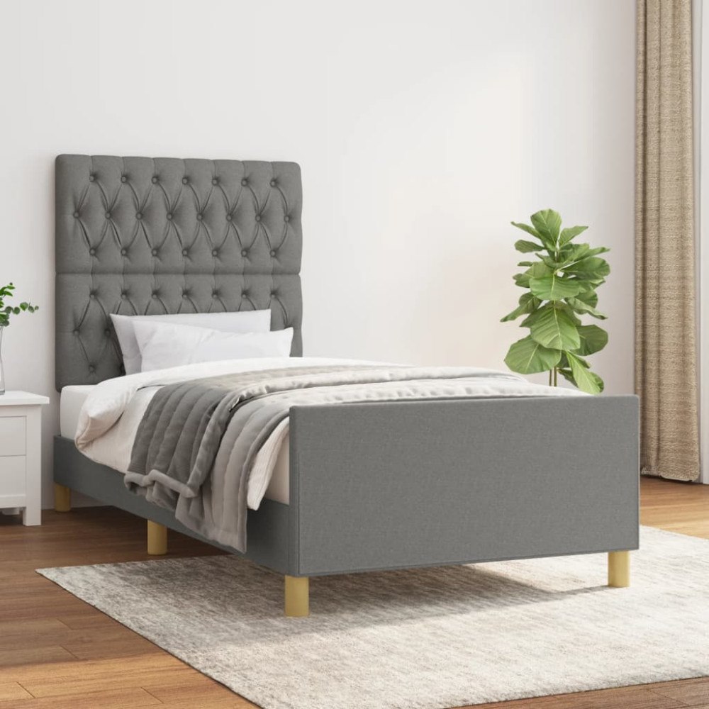 vidaXL Sängram utan madrass mörkgrå 90x190 cm tyg