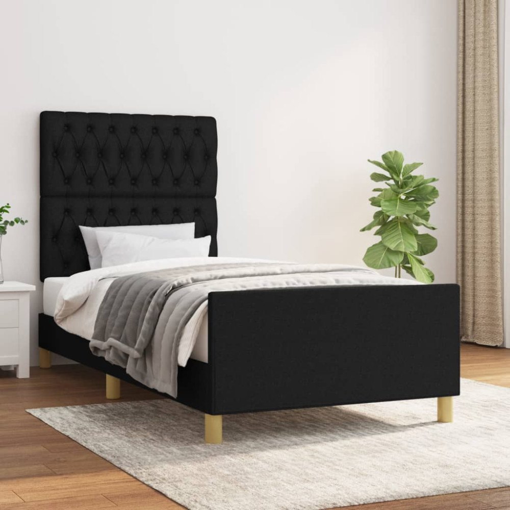 vidaXL Sängram utan madrass svart 90x190cm tyg