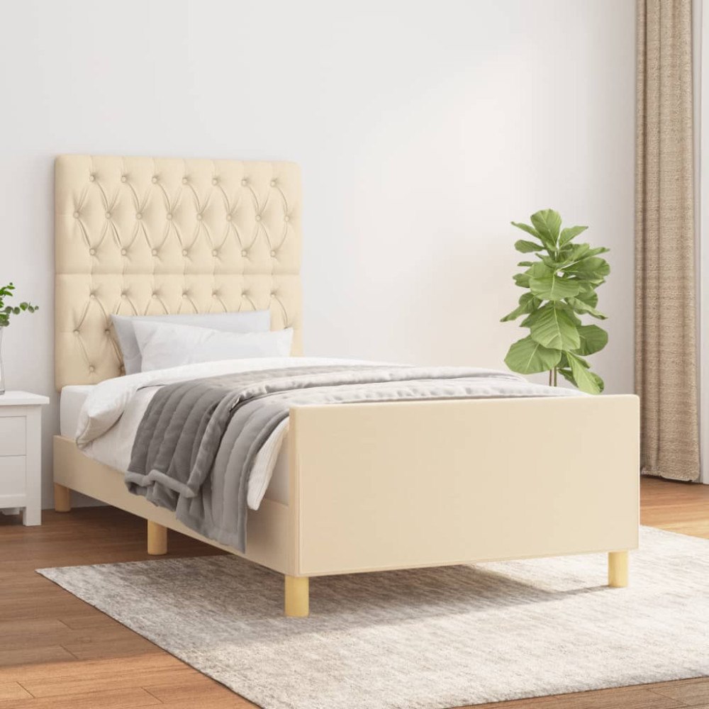 vidaXL Sängram utan madrass gräddvit 90x190 cm tyg
