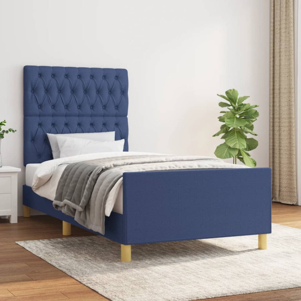 vidaXL Sängram utan madrass blå 100x200 cm tyg