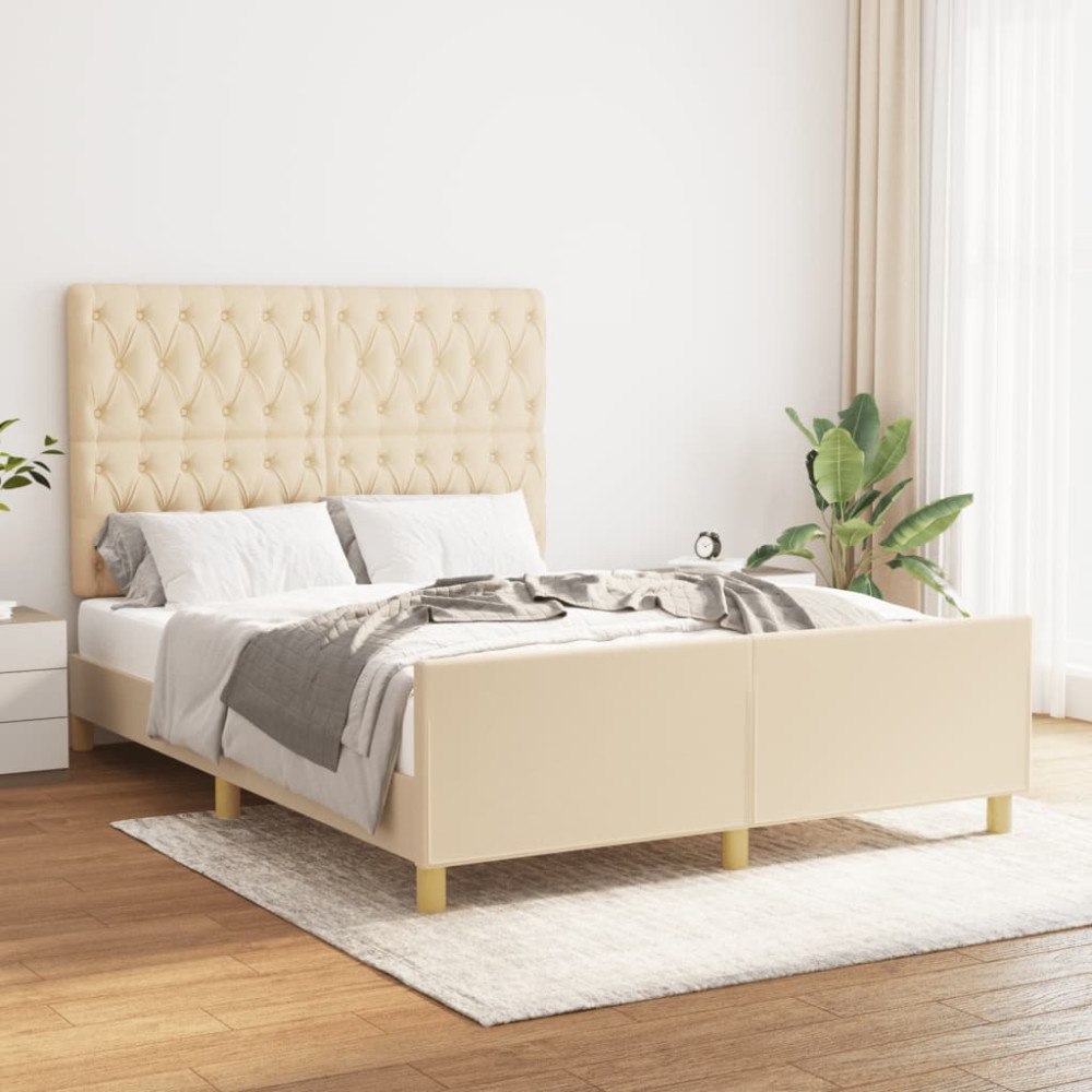 vidaXL Sängram utan madrass gräddvit 140x190 cm tyg