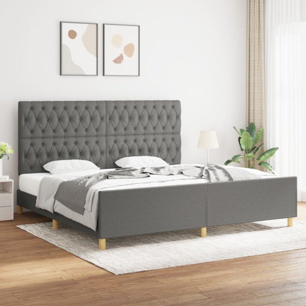 vidaXL Sängram med huvudgavel mörkgrå 200x200 cm tyg