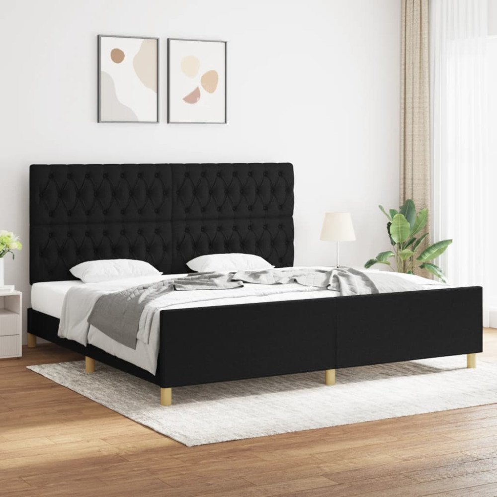 vidaXL Sängram med huvudgavel svart 200x200 cm tyg
