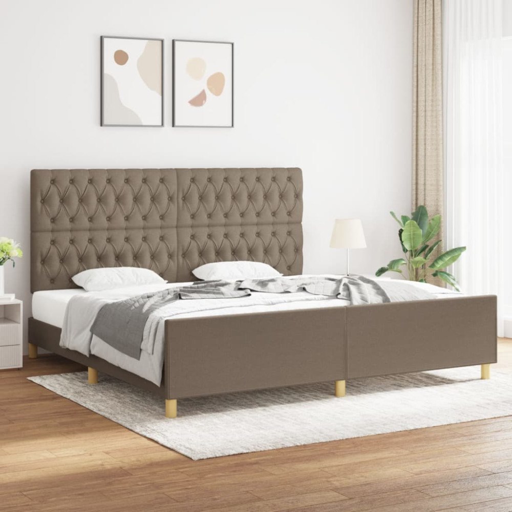 vidaXL Sängram med huvudgavel taupe 200x200 cm tyg