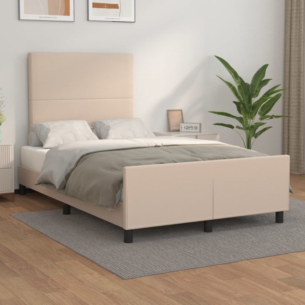 vidaXL Sängram med huvudgavel cappuccino 120x200 cm konstläder