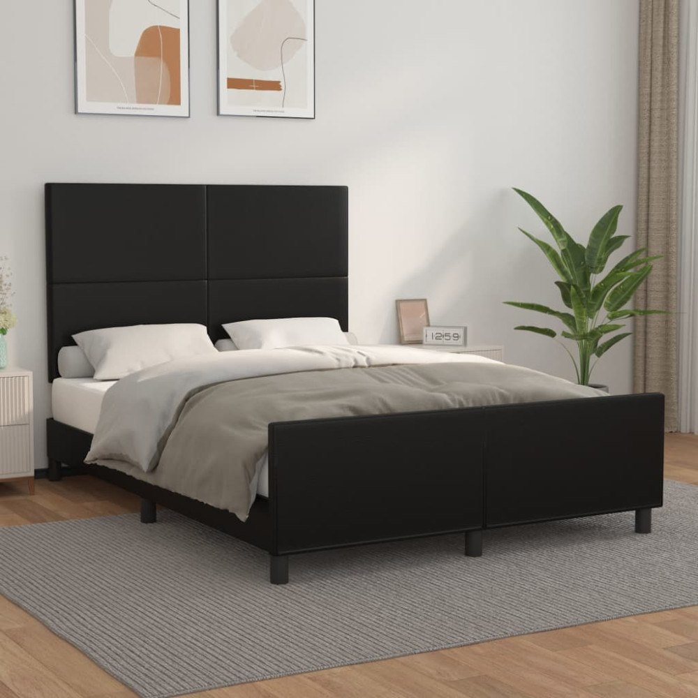 vidaXL Sängram med huvudgavel svart 140x190 cm konstläder