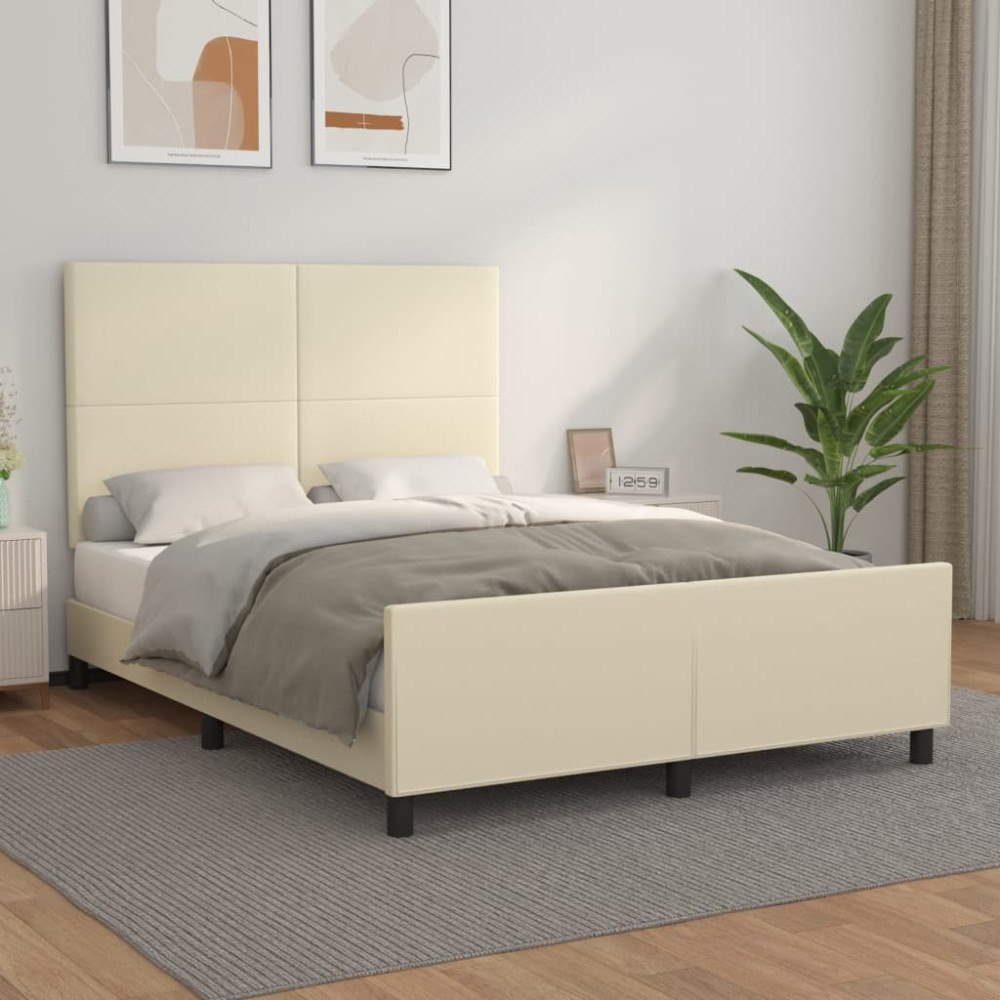 vidaXL Sängram med huvudgavel gräddvit 140x190 cm konstläder