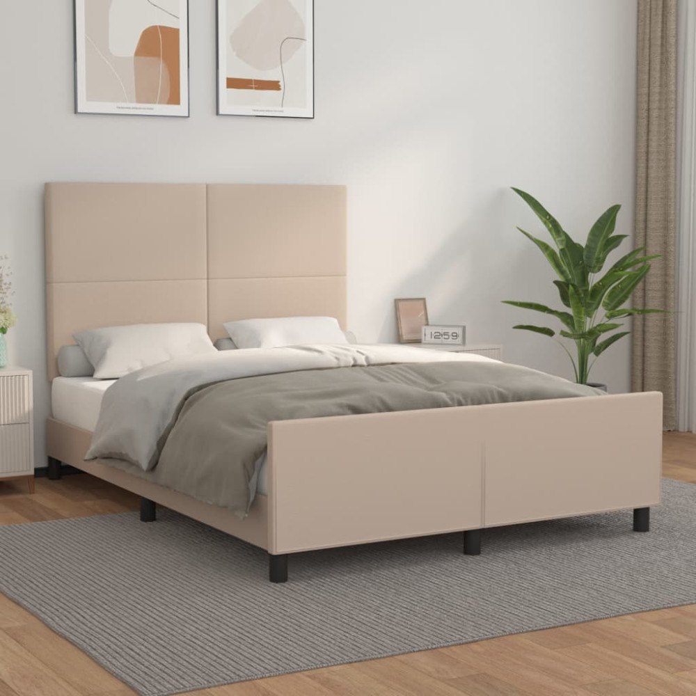 vidaXL Sängram med huvudgavel cappuccino 140x190 cm konstläder