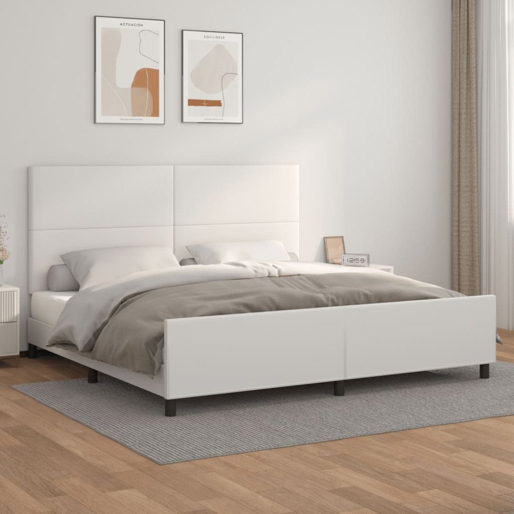 vidaXL Sängram med huvudgavel vit 200x200 cm konstläder