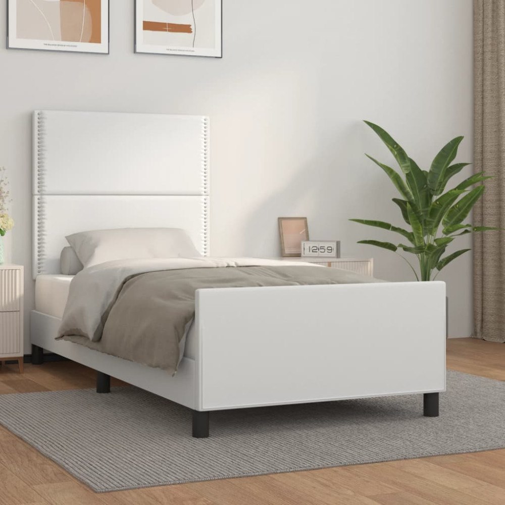vidaXL Sängram med huvudgavel vit 80x200 cm konstläder