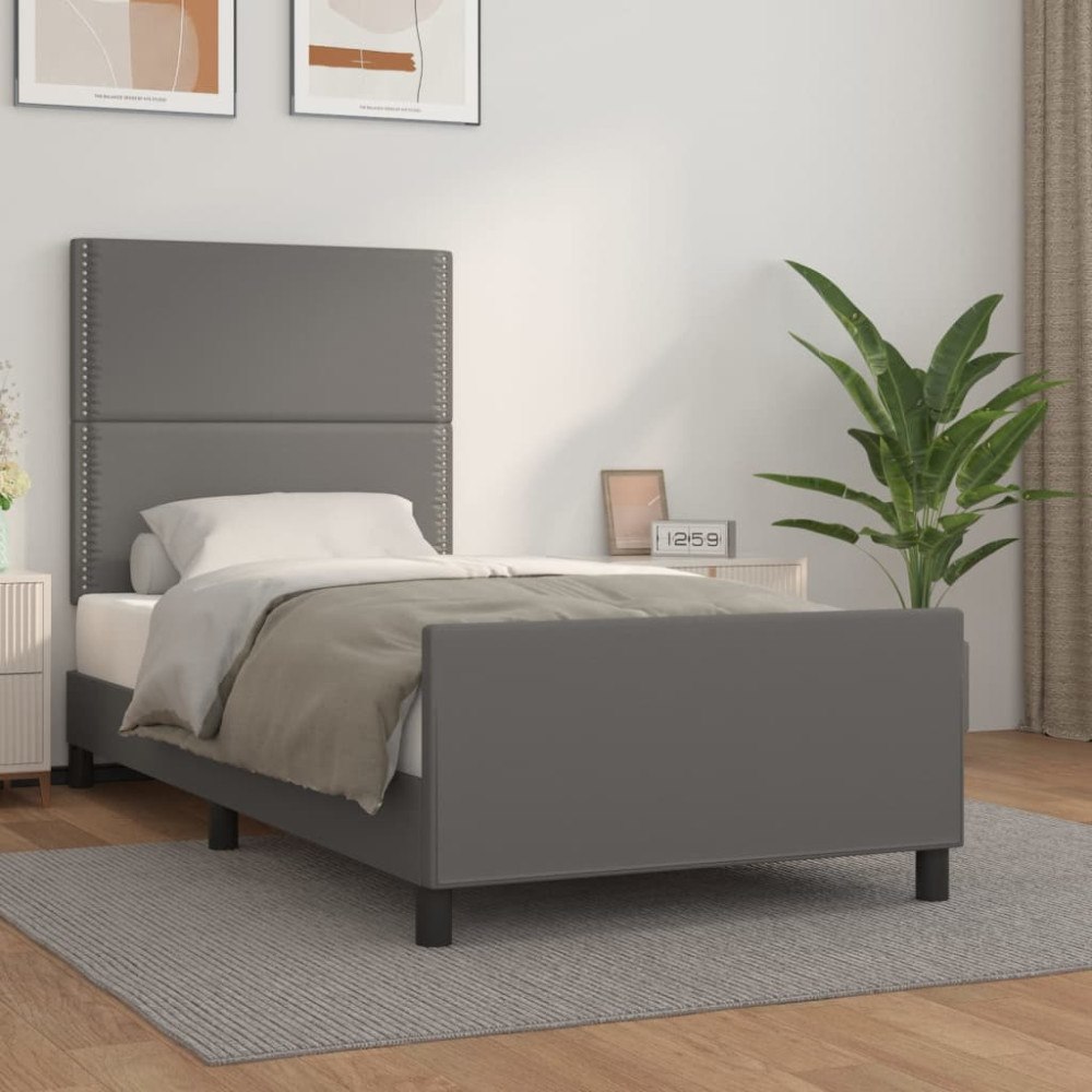 vidaXL Sängram med huvudgavel grå 100x200 cm konstläder