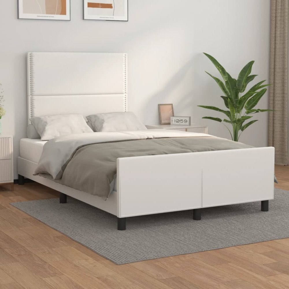 vidaXL Sängram med huvudgavel vit 120x200 cm konstläder