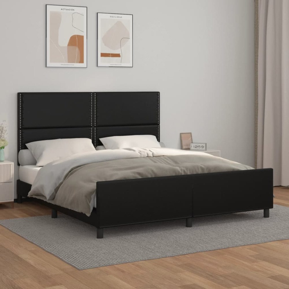 vidaXL Sängram med huvudgavel svart 160x200 cm konstläder