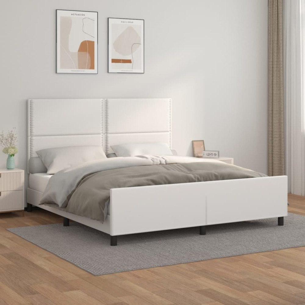 vidaXL Sängram med huvudgavel vit 160x200 cm konstläder