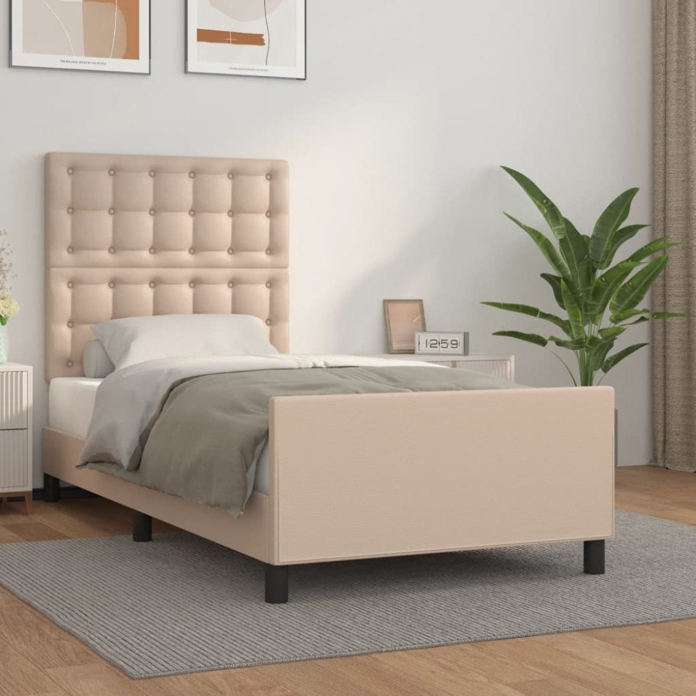 vidaXL Sängram med huvudgavel cappuccino 90x200 cm konstläder