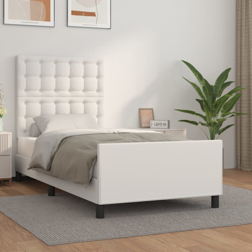 vidaXL Sängram med huvudgavel vit 100x200 cm konstläder